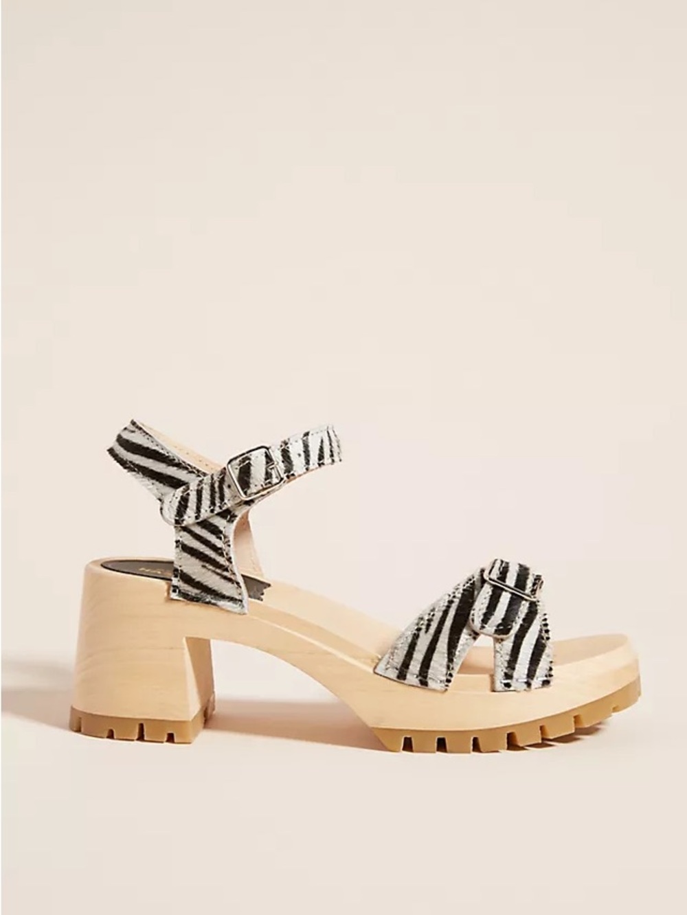 Swedish Hasbeens Zebra-Print Ankle-Strap Platform Sandal - Black & White